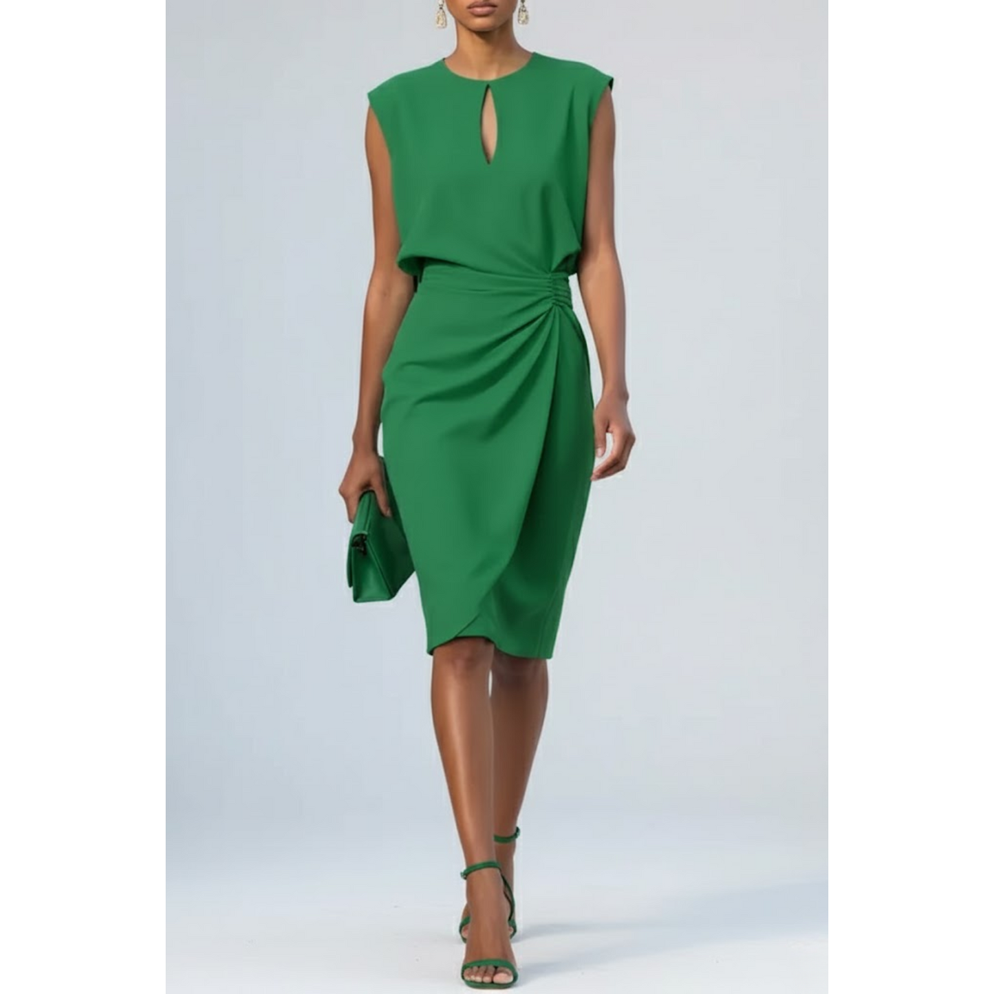 Liza Gedrapeerde Midi Jurk Groen