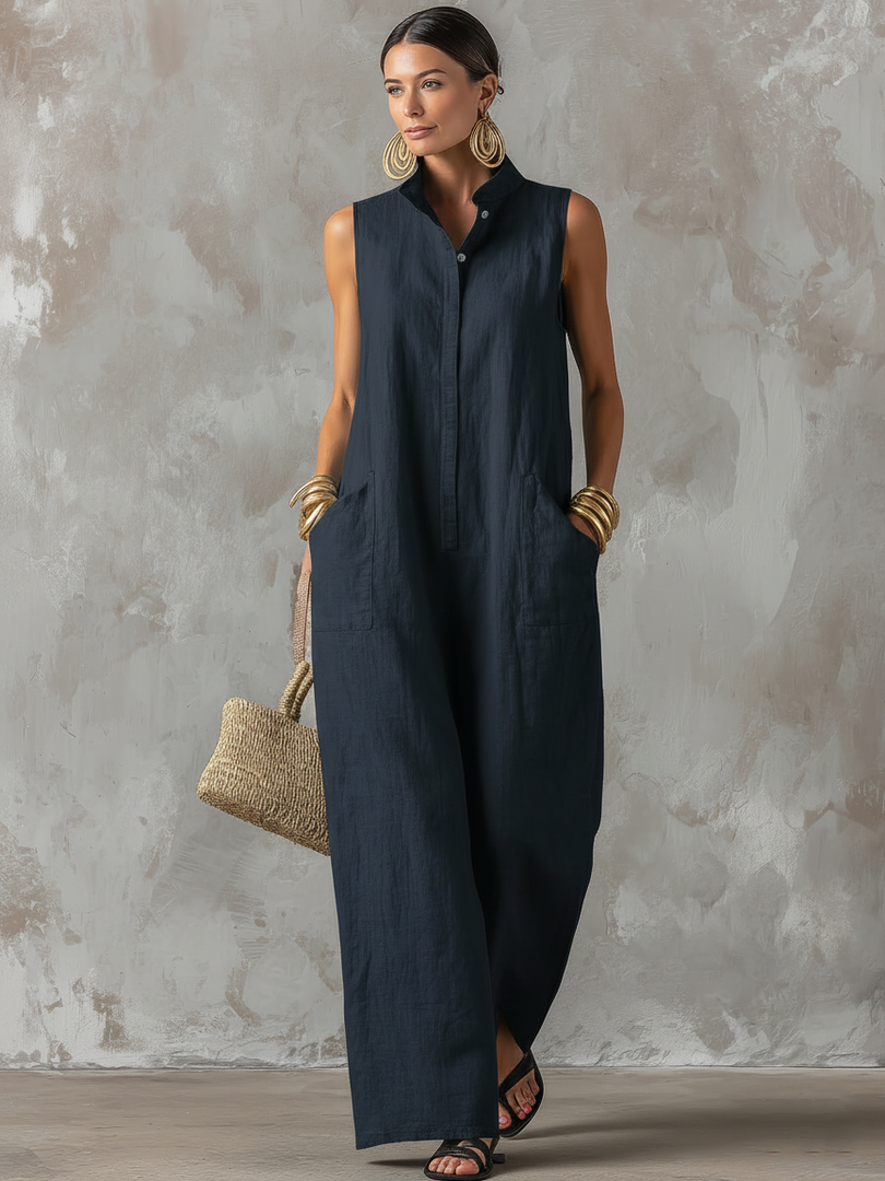 Seline Linnen Jumpsuit - Marineblauw