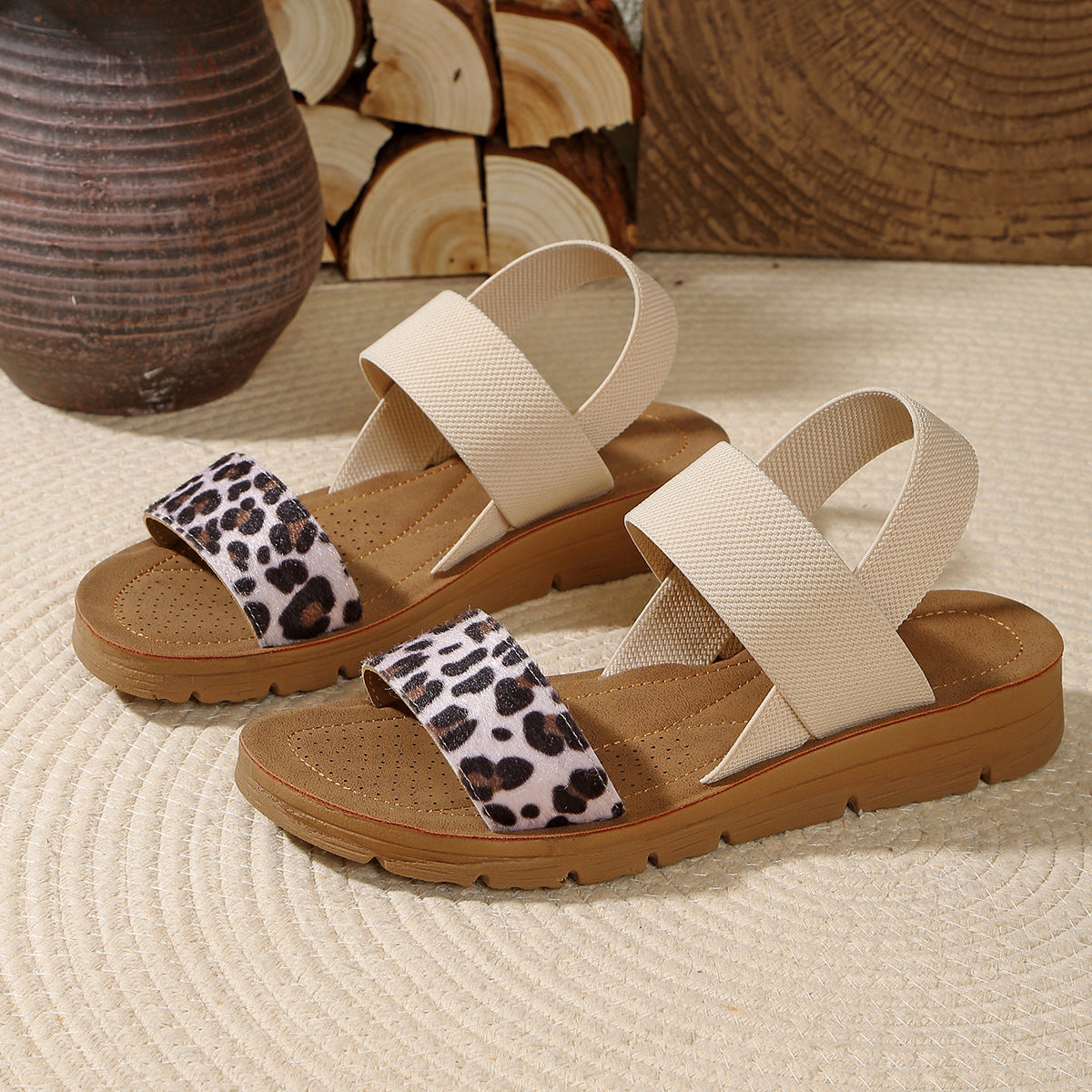 Ines Orthopedische Sandalen - Luipaardprint (gebroken wit)