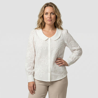 Aurore | Blouse met Geborduurde Kraag