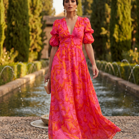 Olivia Kleurrijke Maxi-jurk - vooraanzicht