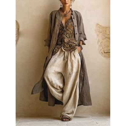 Celine 3-delige Linnen Set met Kimono