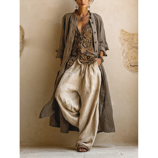Celine 3-delige Linnen Set met Kimono