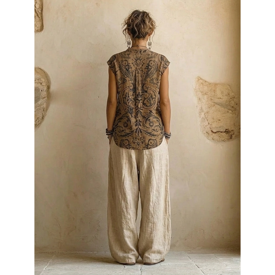 Celine 3-delige Linnen Set met Kimono detail