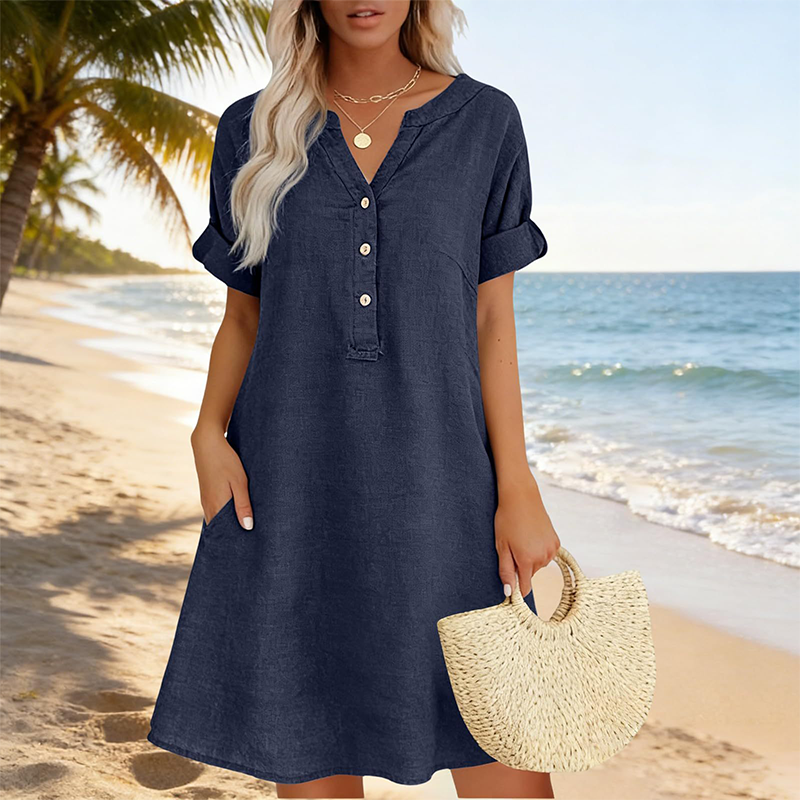 Josefien Luchtige Zomerjurk - Donkerblauw