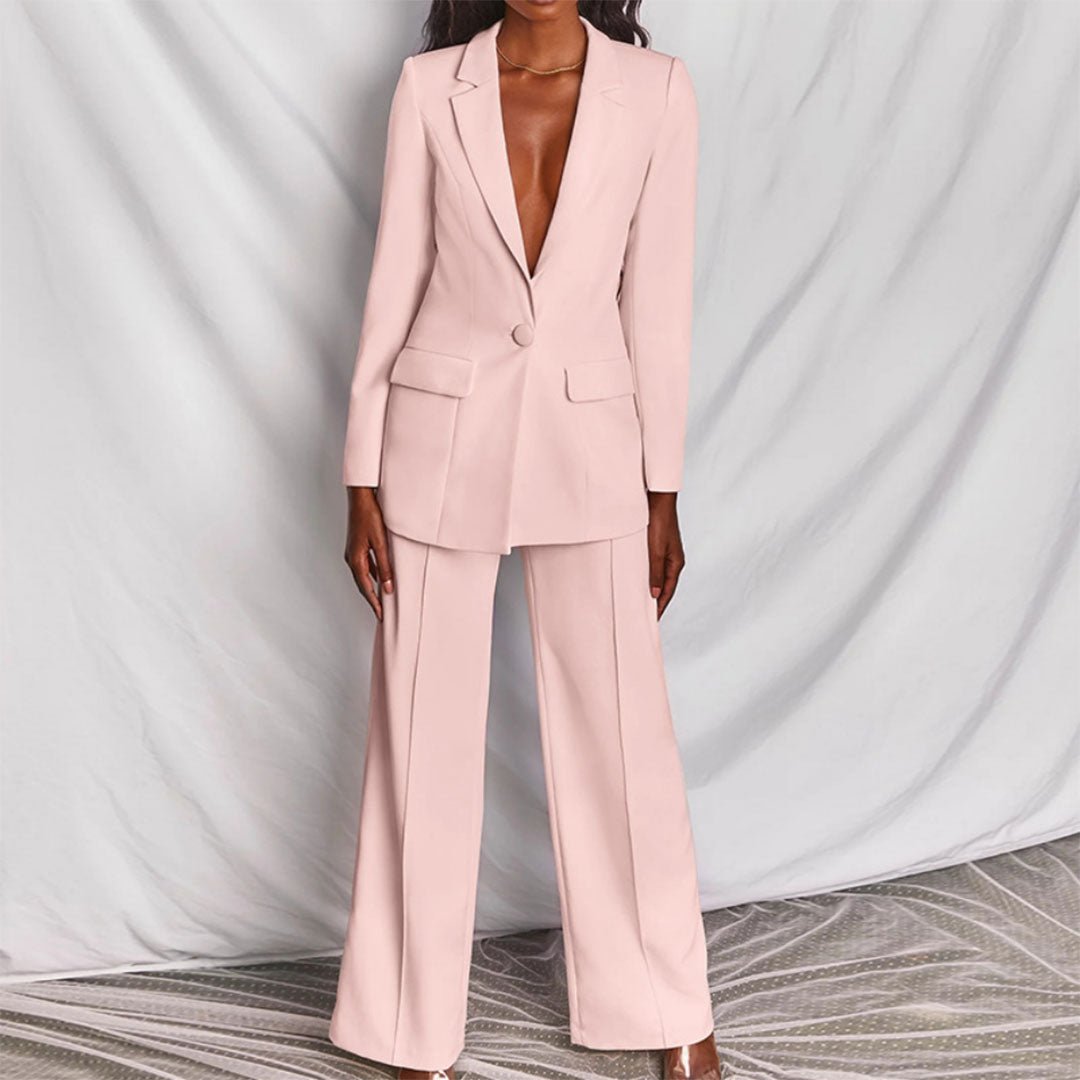 Leotine Chique Blazer & Broek Set - Licht Roze