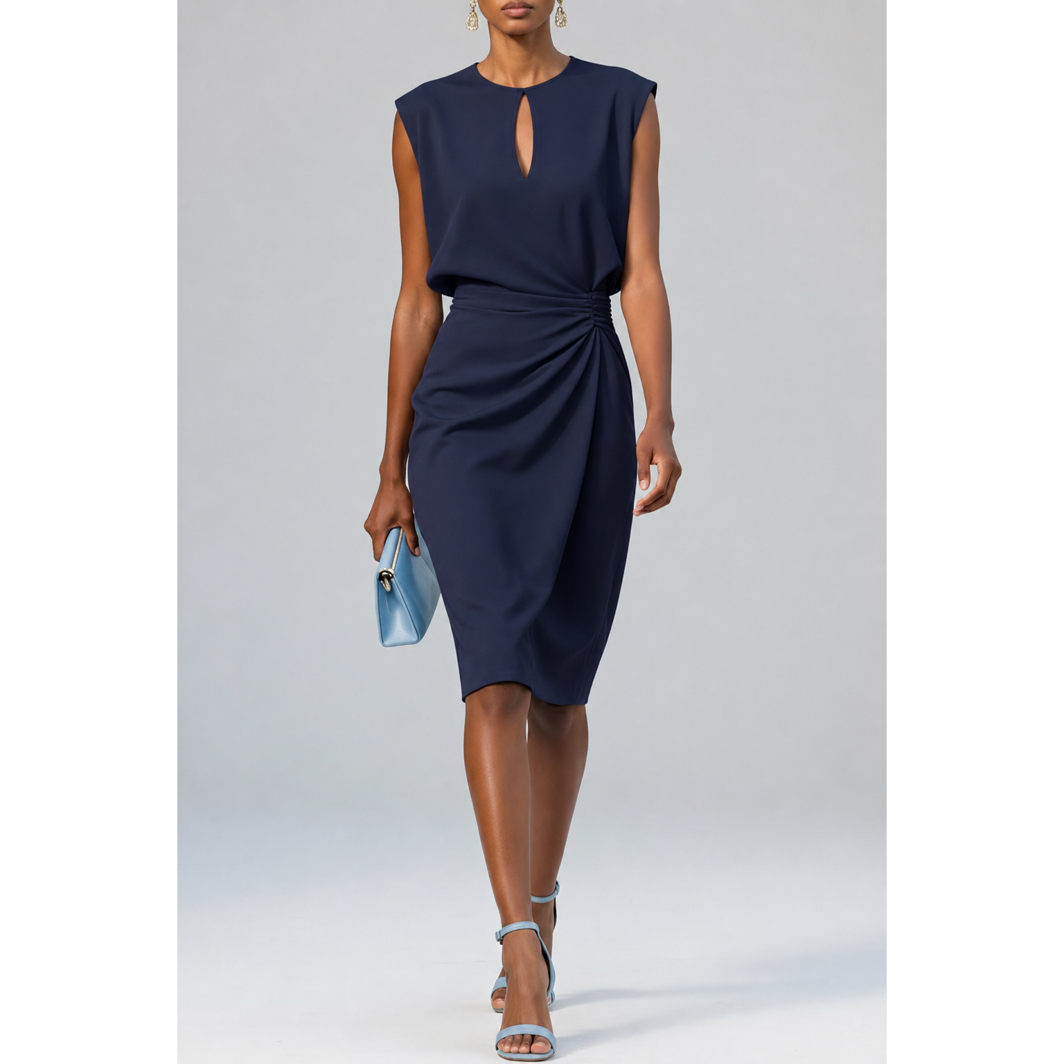 Liza Gedrapeerde Midi Jurk Marineblauw