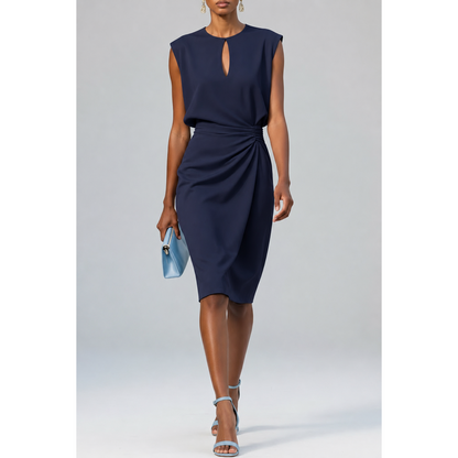 Liza Gedrapeerde Midi Jurk Marineblauw