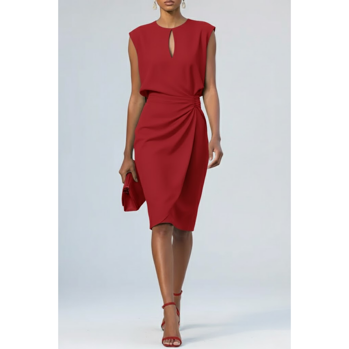 Liza Gedrapeerde Midi Jurk Rood