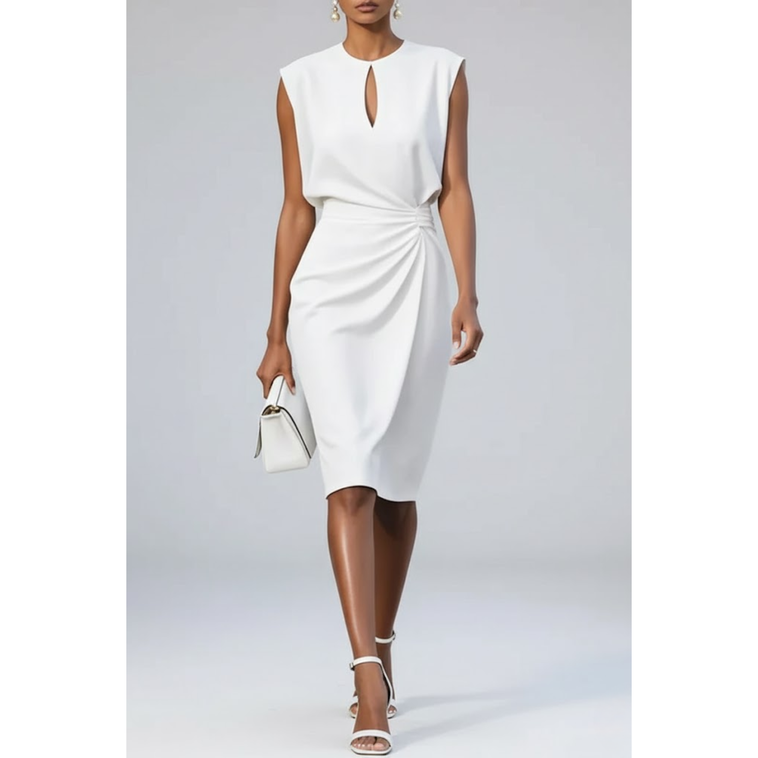 Liza Gedrapeerde Midi Jurk Wit