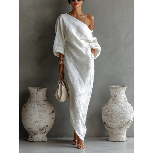 Nelle One-Shoulder Maxi Jurk Wit