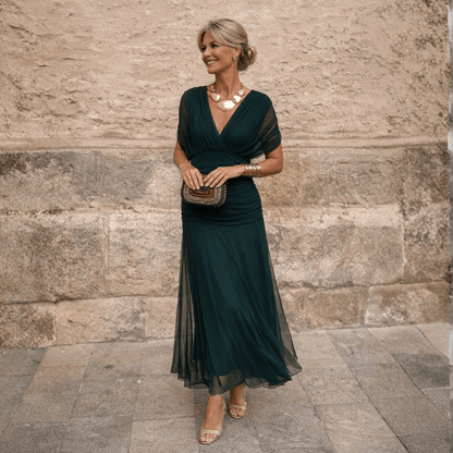 Victoria Off-Shoulder Jurk - Donkergroen
