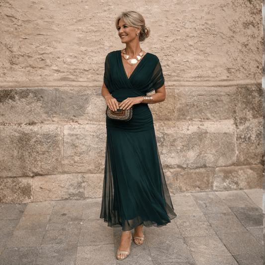 Victoria Off-Shoulder Jurk - Donkergroen