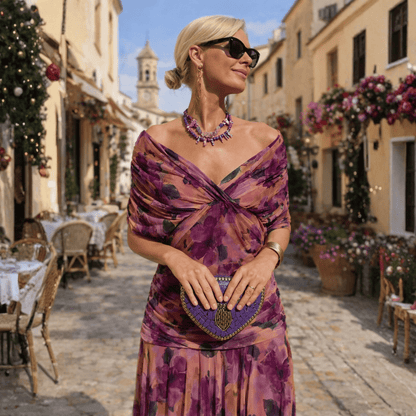Victoria Off-Shoulder Jurk - Paars
